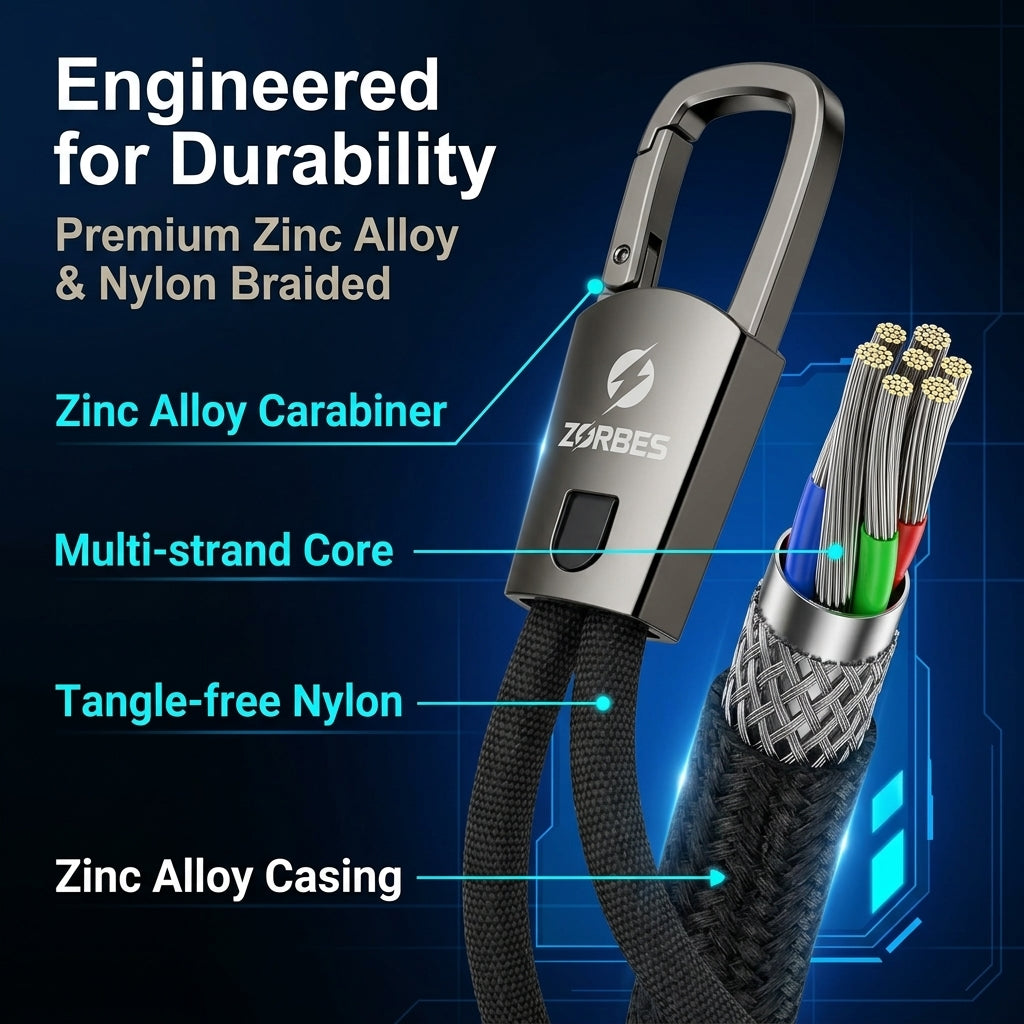 ZORBES® PD 60W Type C Fast Charging Short Cable with Keychain