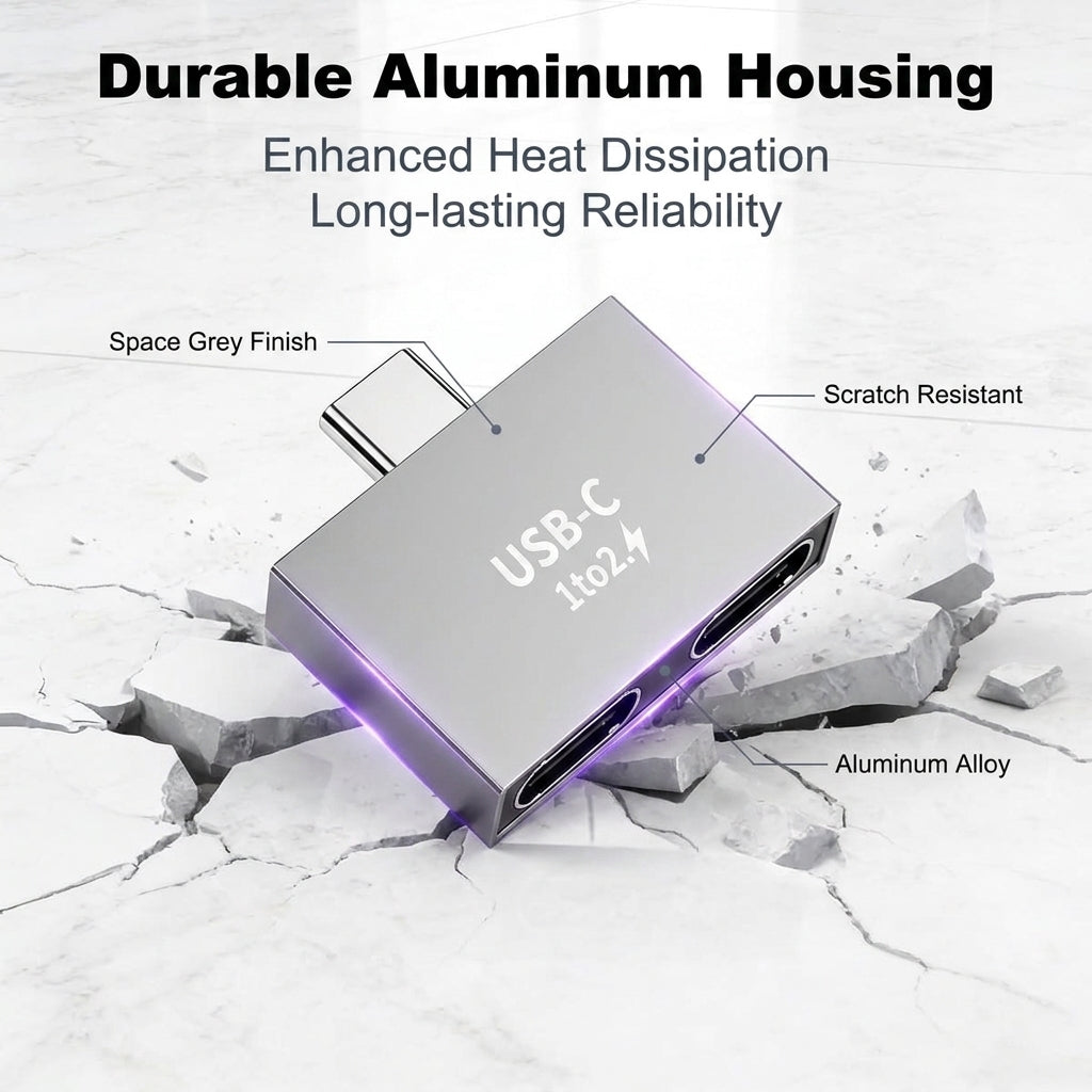 ZORBES® USB C Dual Port Adapter Type C 1 to 2 Splitter Converter