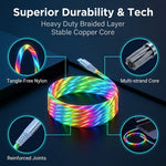 Verilux® PD 65W USB to Type C Cable with Dynamic RGB LED 6.6FT