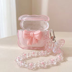 ZORBES® Pink Bow Silicone Case for AirPods 4 with Floral Chain