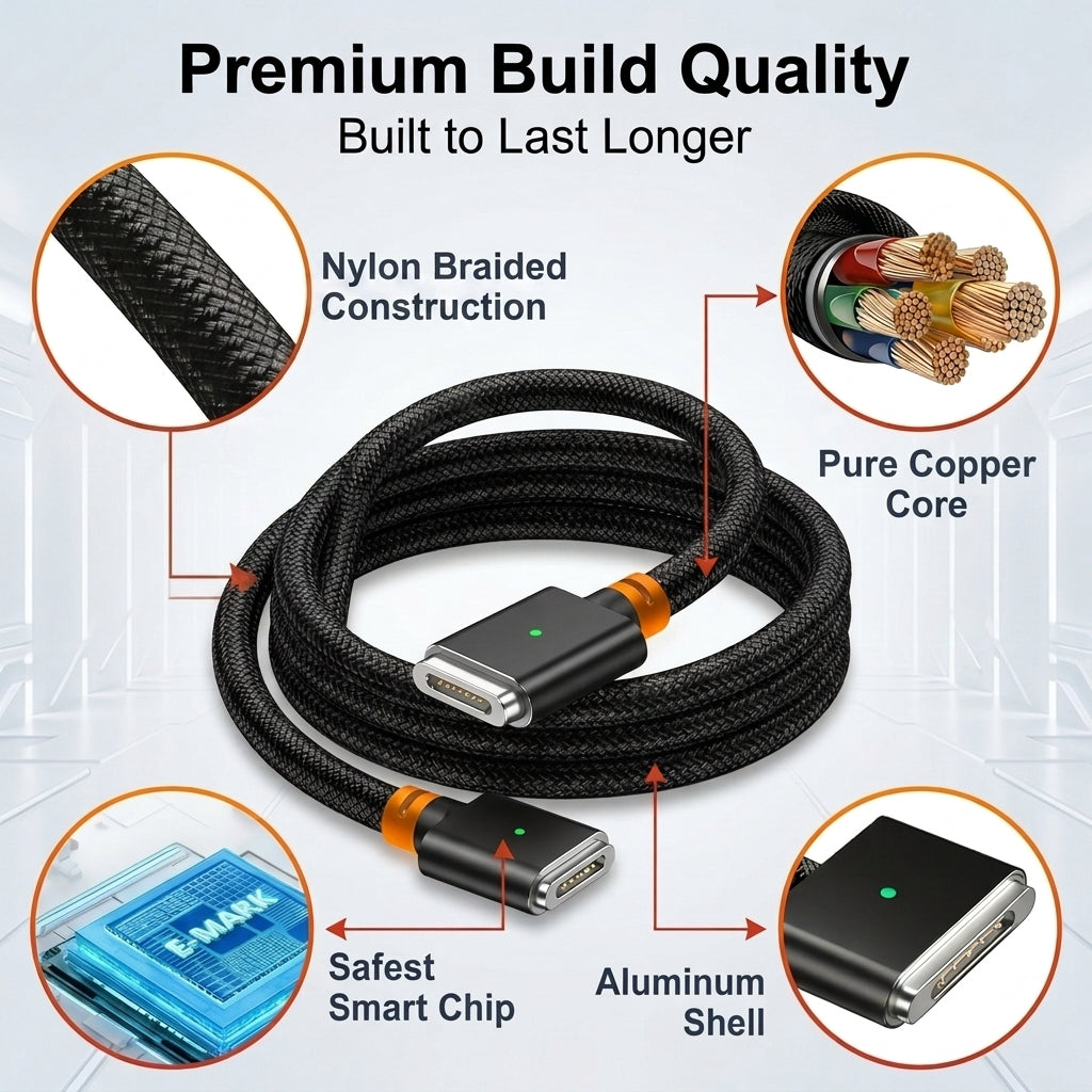 Verilux® 2M 140W USB-C to Magnetic 3 Charging Cable for MacBook