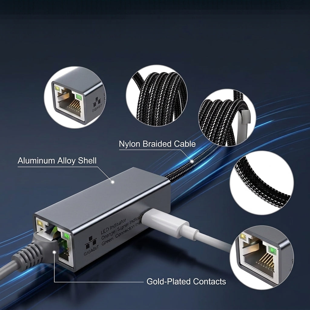 Verilux® USB-C to Gigabit Ethernet Adapter with 60W PD