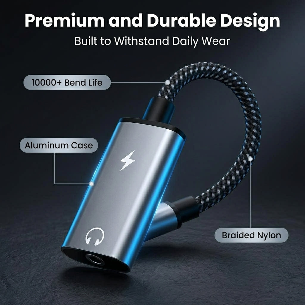 Verilux® USB-C to USB-C & 3.5mm Audio Adapter with PD 15W Fast Charge