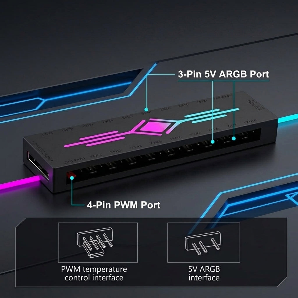 ZORBES® 10-Port ARGB & PWM Fan Hub with Remote Control