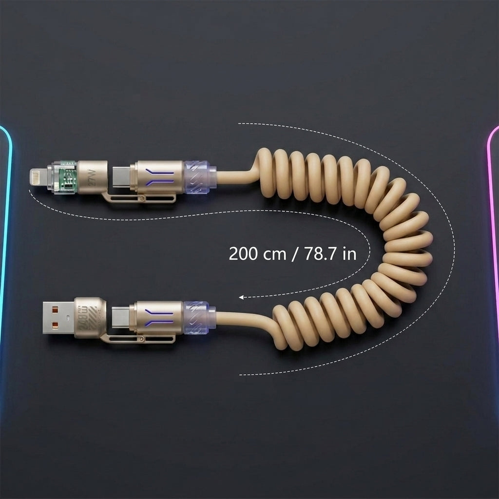 Verilux 4-in-1 Retractable USB-C to Lightning Cable (Gold)