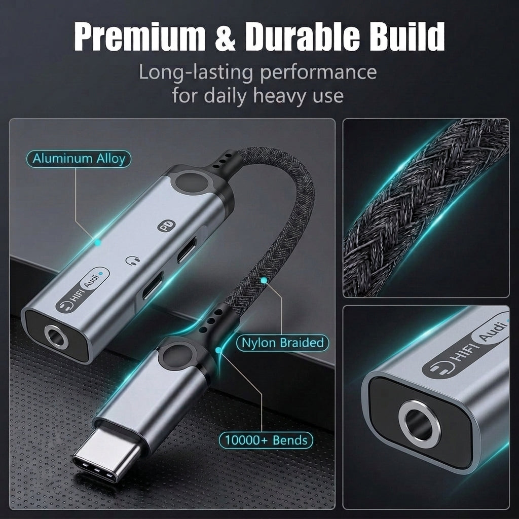 Verilux® 3 in 1 Type C to 3.5mm Hi-Res Audio and PD 60W Adapter