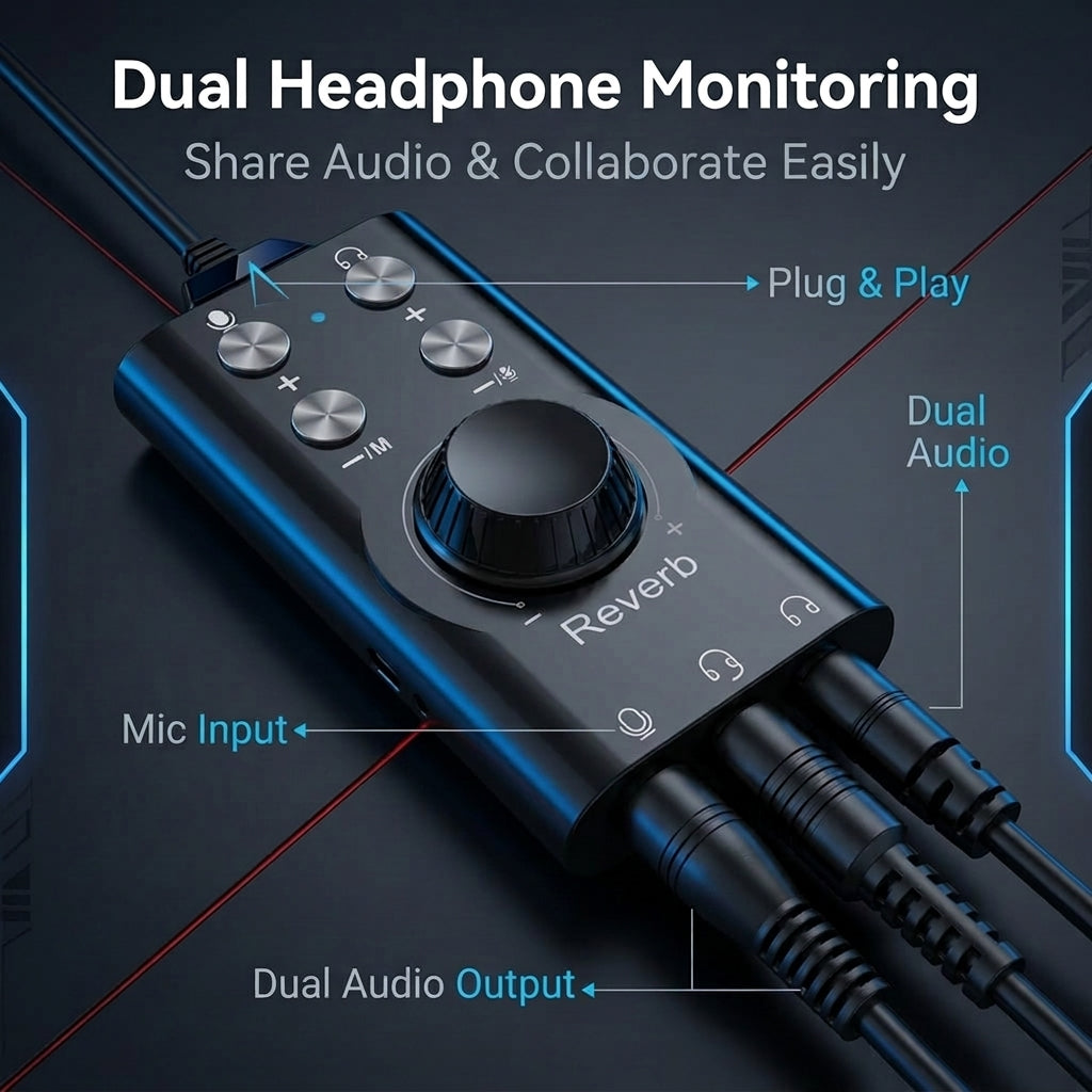 ZORBES® USB USB C External Sound Card Adapter with Reverb Effects