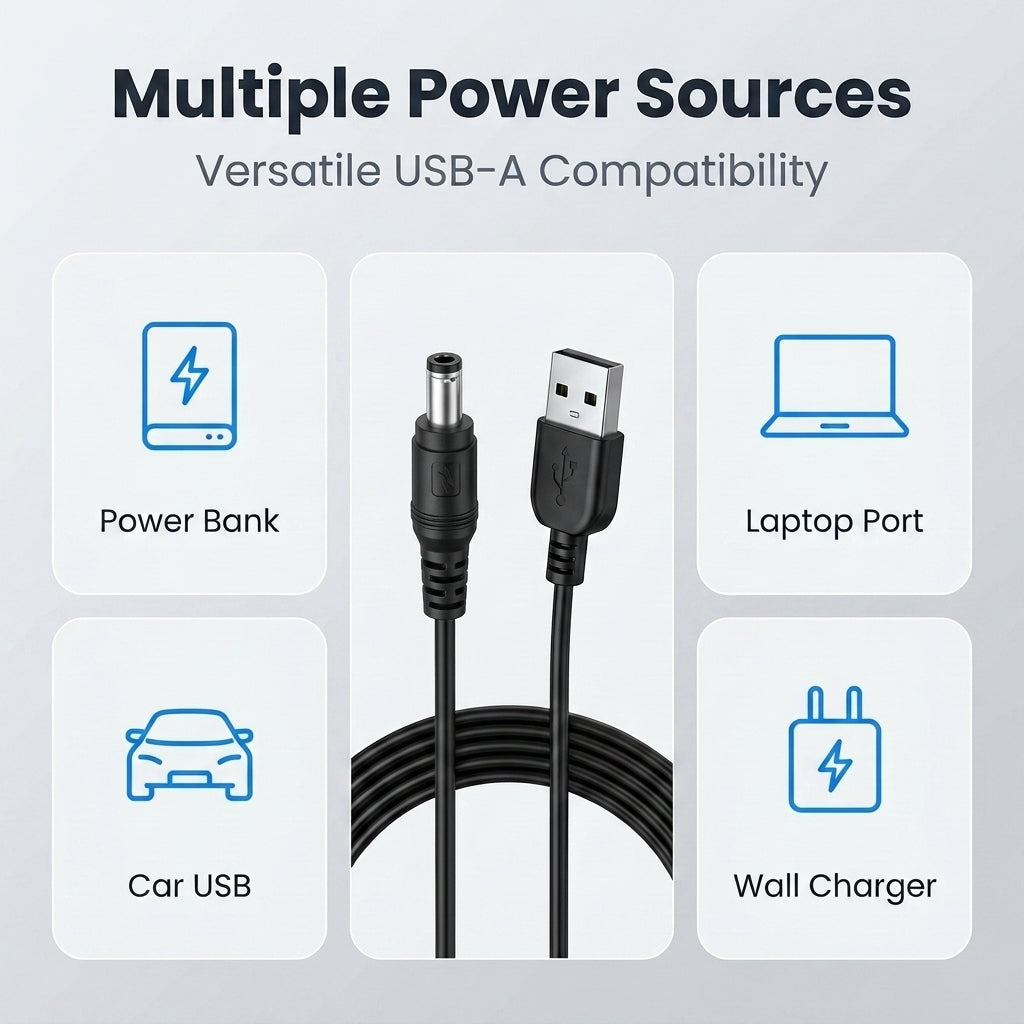Verilux® USB to DC 9V Power Cord Universal Charging Cable with 8 Plugs