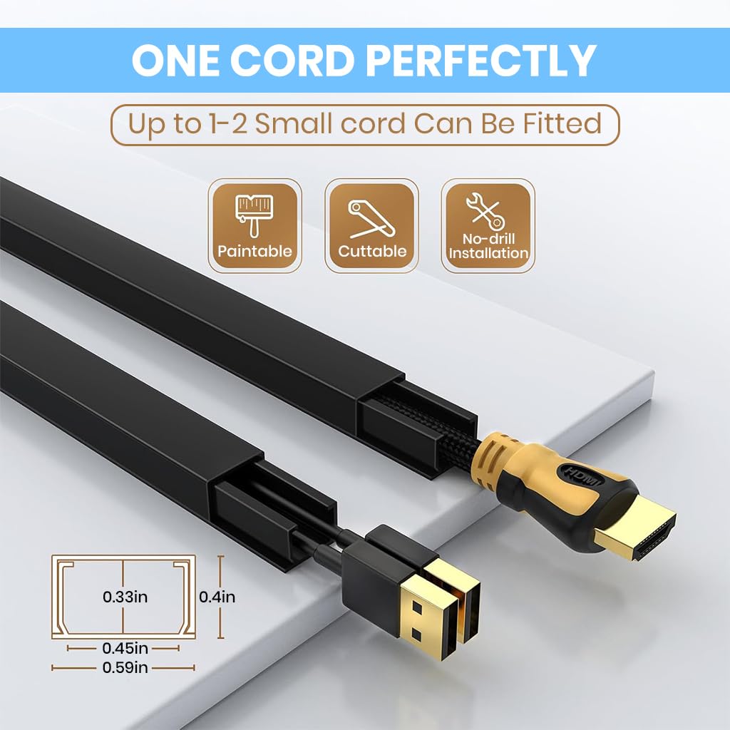 Serplex® 94in Cord Cover Kit Self-Adhesive Cable Hider Cord Organizer, Wire Covers for Cords on Wall, Wire Hiders for TV on Wall Cable Management, Sliding Cable Cover Raceway, 6xL15.7 W0.59 H0.4in