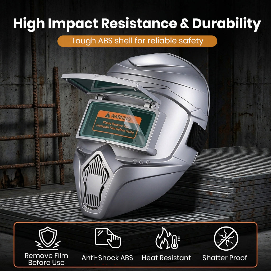 Serplex® Auto Darkening Welding Helmet with Flip-Up Design, Ventilated Full Face Protective Welding Mask with UV/IR Protection + 10 Replacement Lenses for MIG, TIG, Arc Welding & Metal Cutting
