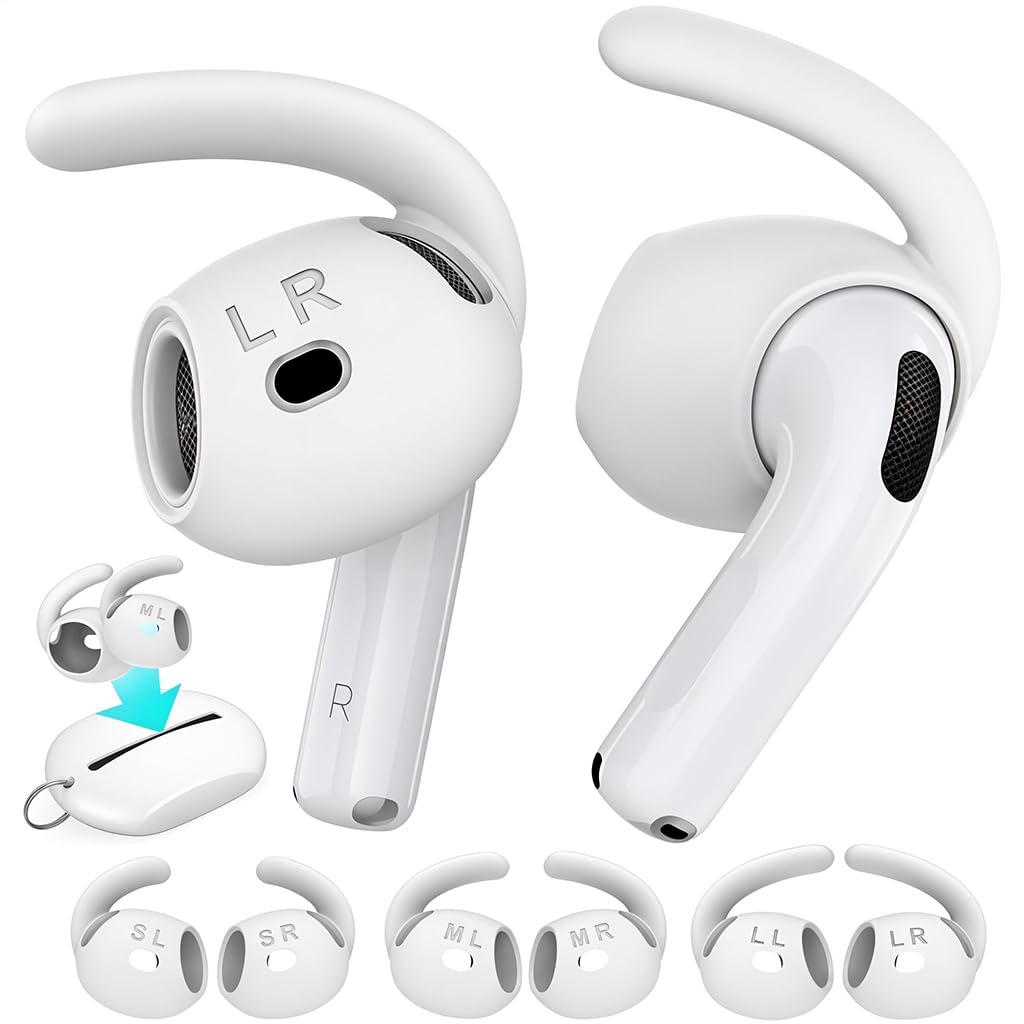 ZORBES® Ear Hooks for AirPods 4th Generation (2024), 3 Pairs S/M/L Anti-Slip Ear Covers, Added Storage Pouch, Silicone Accessories Compatible with Apple AirPods 4th Gen (Large+Medium+Small, White)