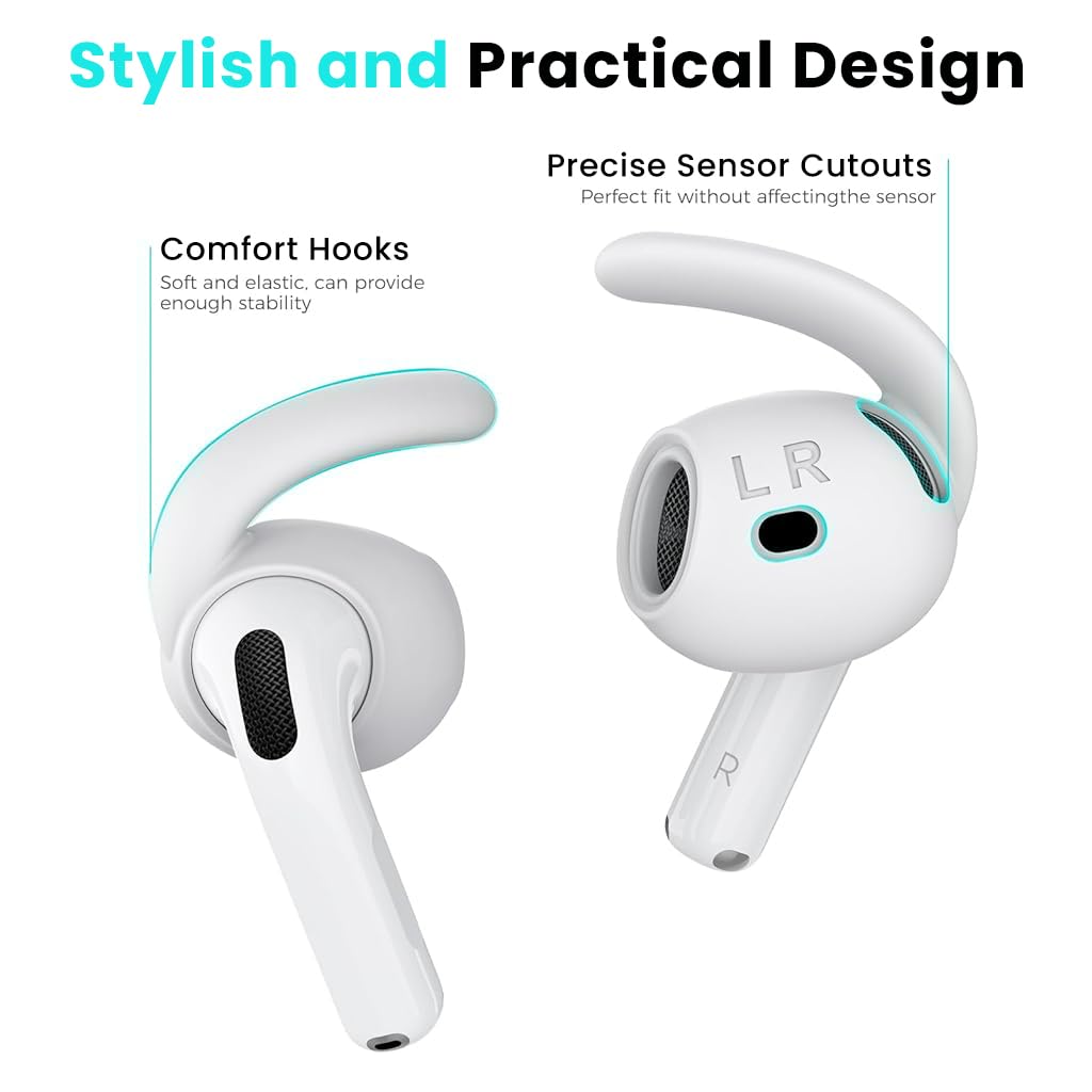 ZORBES® Ear Hooks for AirPods 4th Generation (2024), 3 Pairs S/M/L Anti-Slip Ear Covers, Added Storage Pouch, Silicone Accessories Compatible with Apple AirPods 4th Gen (Large+Medium+Small, White)