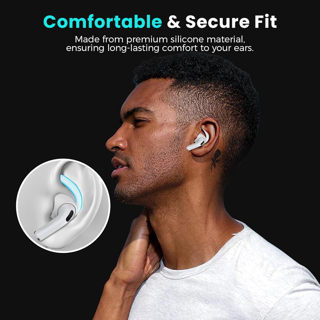 ZORBES® Ear Hooks for AirPods 4th Generation (2024), 3 Pairs S/M/L Anti-Slip Ear Covers, Added Storage Pouch, Silicone Accessories Compatible with Apple AirPods 4th Gen (Large+Medium+Small, White)