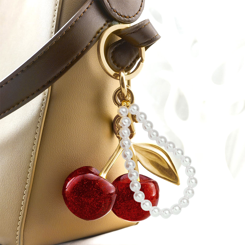 ZORBES® Red Cherry Keychains Aesthetic Bag Charms with Pearl Charm Loop, Fashion Cute Key Chain for Girls Sweetly Stylish Keyring Cherry Charms for Bags Car Accessories Birthday Unique Gifts for Women