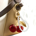 ZORBES® Red Cherry Keychains Aesthetic Bag Charms with Pearl Charm Loop, Fashion Cute Key Chain for Girls Sweetly Stylish Keyring Cherry Charms for Bags Car Accessories Birthday Unique Gifts for Women