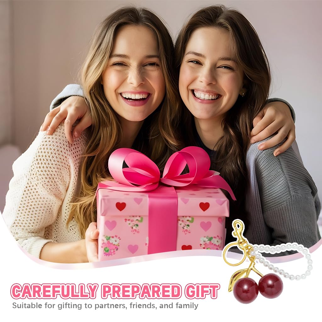 ZORBES® Red Cherry Keychains Aesthetic Bag Charms with Pearl Charm Loop, Fashion Cute Key Chain for Girls Sweetly Stylish Keyring Cherry Charms for Bags Car Accessories Birthday Unique Gifts for Women