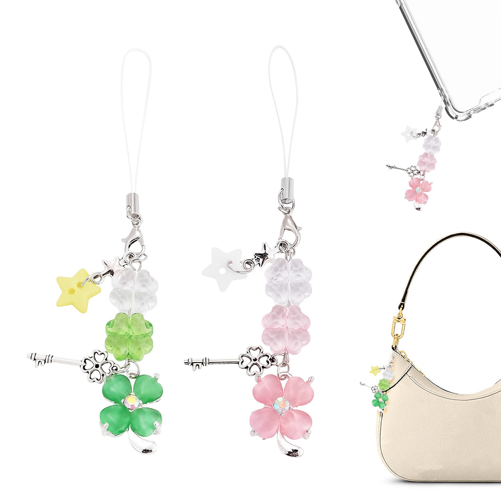ZORBES® 2Pcs Cute Phone Charms for Girls, Crystal Four-Leaf Clover Mobile Charms for Women Phone Accessories for Girls, Aesthetic Charms Phone Chain Accessories for Phones, Keychains, Bags, Headphones