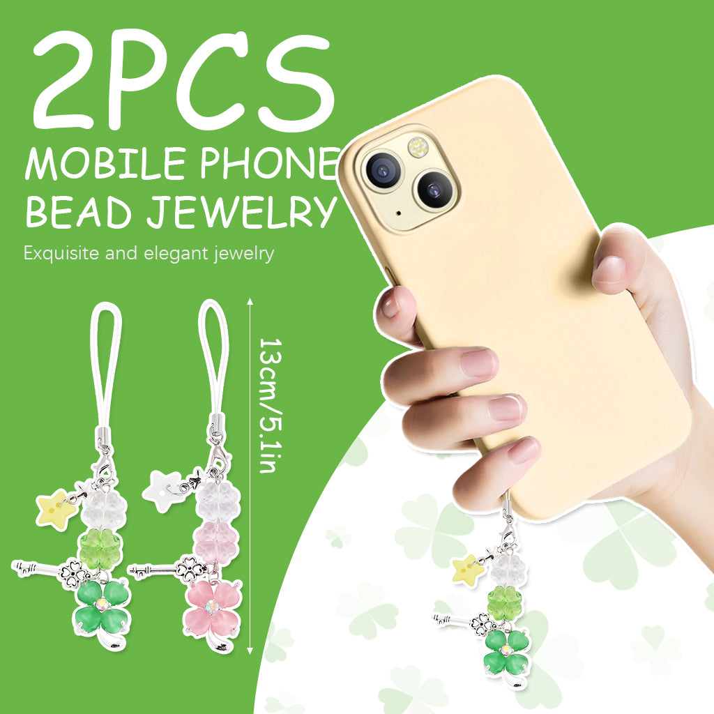 ZORBES® 2Pcs Cute Phone Charms for Girls, Crystal Four-Leaf Clover Mobile Charms for Women Phone Accessories for Girls, Aesthetic Charms Phone Chain Accessories for Phones, Keychains, Bags, Headphones