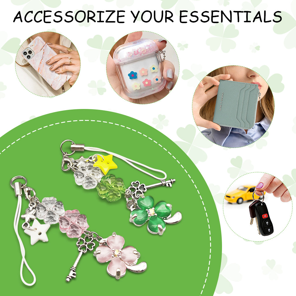 ZORBES® 2Pcs Cute Phone Charms for Girls, Crystal Four-Leaf Clover Mobile Charms for Women Phone Accessories for Girls, Aesthetic Charms Phone Chain Accessories for Phones, Keychains, Bags, Headphones