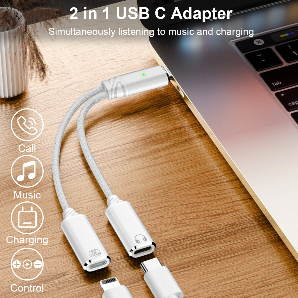 ZORBES® AuviPal 2-in-1 USB C to Audio Adapter with 100W Charging Port,