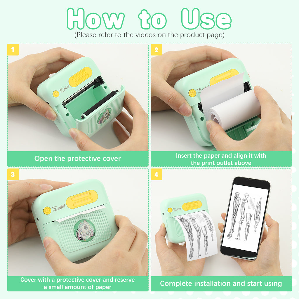 ZORBES® Portable Thermal Printer, Mini Stick Printer, Bluetooth Pocket Printer Compatible