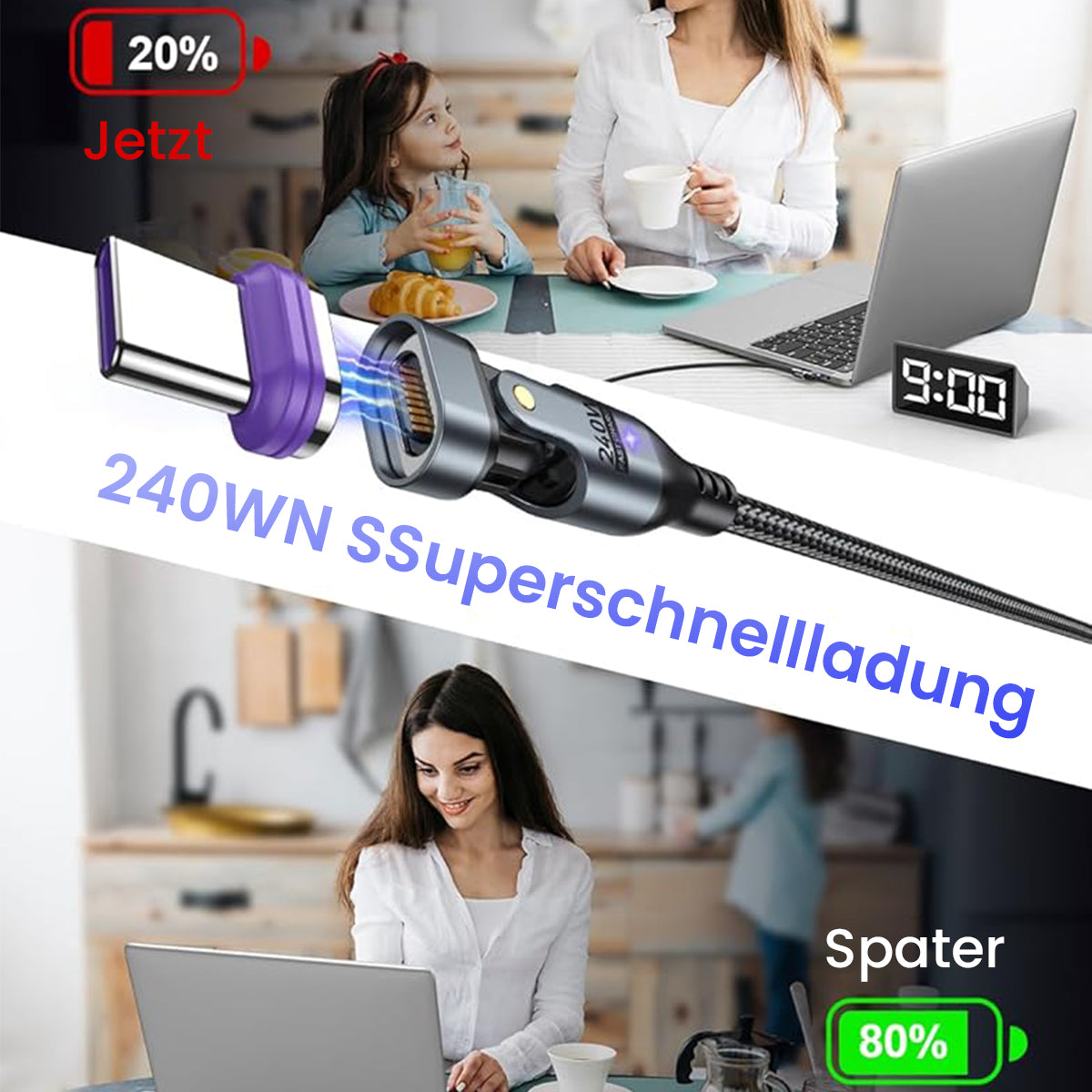 Verilux® 240W USB C Cable Flexible Magnetic USB C Connector Design Fast Charging USB C Male to USB C Male Cable Support Data Transfer Universal 5.9ft USB Cable for Phone, Tablet