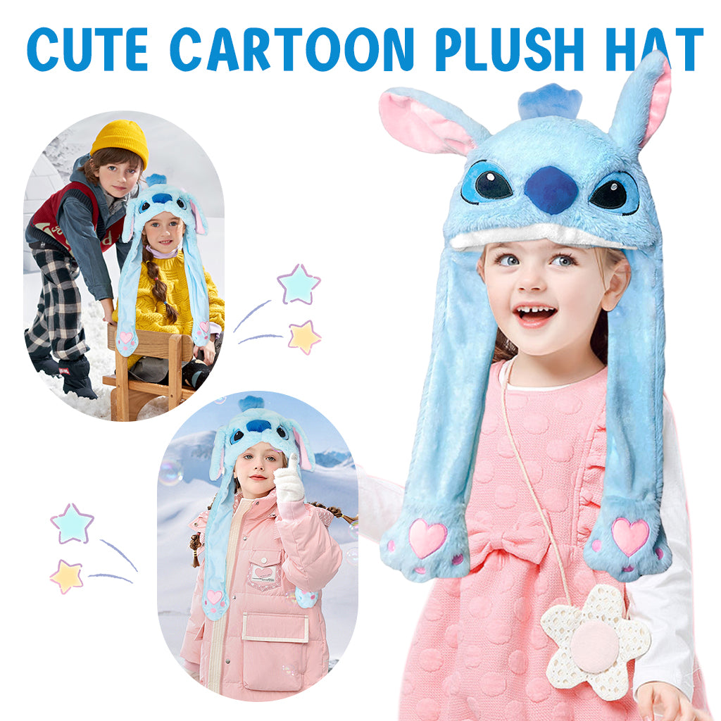 Verilux® Girls Winter Hat Girls Hat Cute Cartoon Stitch Hat Plush Warm Winter Hat Fun Moving Ears Design Soft Fluffy Stitch Hat for Women Girls