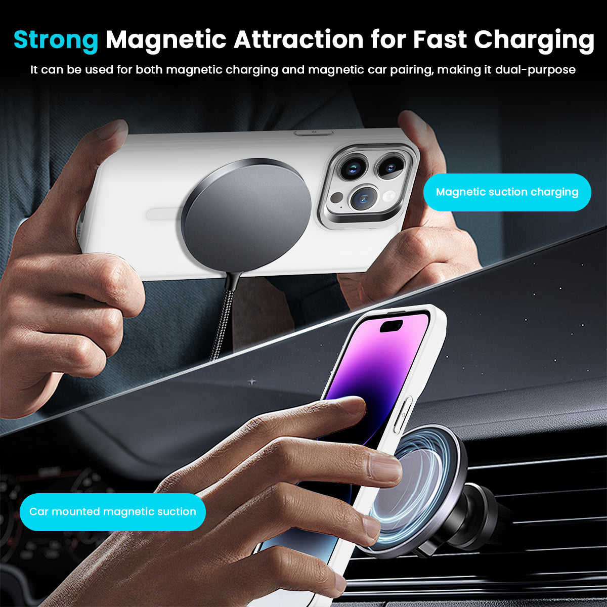 ZORBES® Phone Case for Phone 16 Pro Max Sleek White TPU Matte Phone Case with Lanyard 2 in 1 Magnetic Lens Protector Frame Design, Magnetic Phone Case for Mag safe Support Wireless Charging
