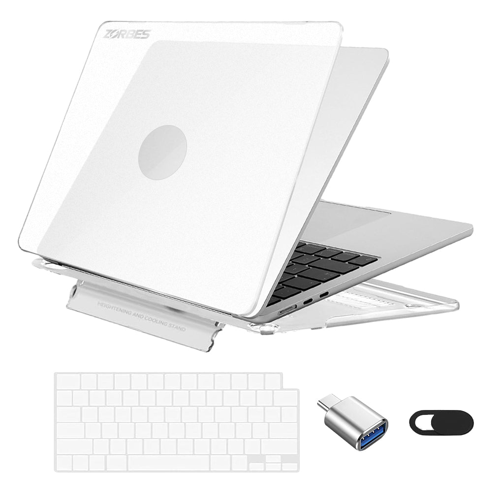 ZORBES® Laptop Case for MacBook Air 13.6 inch 4 in 1 Accessories Kit with Keyboard Cover, Lens Privacy Shield, USB C Adapter Sleek Transparent Laptop Case for MacBook Air 13.6 inch A3113 M3/ A2681 M2