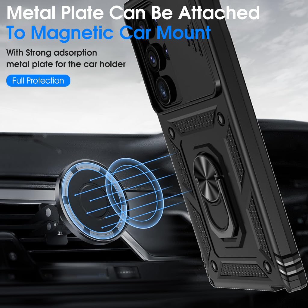 ZORBES® Phone Case for Samsung Galaxy S24 Ultra with Magnetic Kickstand Phone Grip, Hard PC Phone Case with Sliding Camera Cover Anti-Scratch Phone Case for Samsung Galaxy S24 Ultra