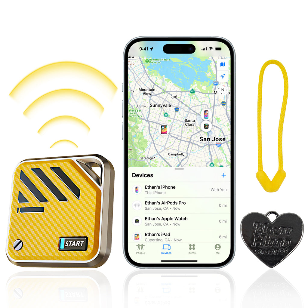 Verilux® Magnetic Item Finder with Loop Hole Bluetooth Tracker Compatible with Find My App Key Finder Luggage Tracker Dog Tracker People Location Tracker for Kids, Elders, Yellow