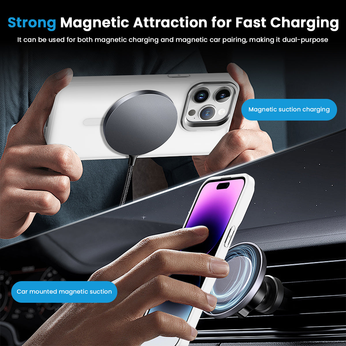 ZORBES® Phone Case for Phone 16 Pro Sleek White TPU Matte Phone Case with Lanyard 2 in 1 Magnetic Lens Protector Frame Design, Magnetic Phone Case for Mag Safe Support Wireless Charging
