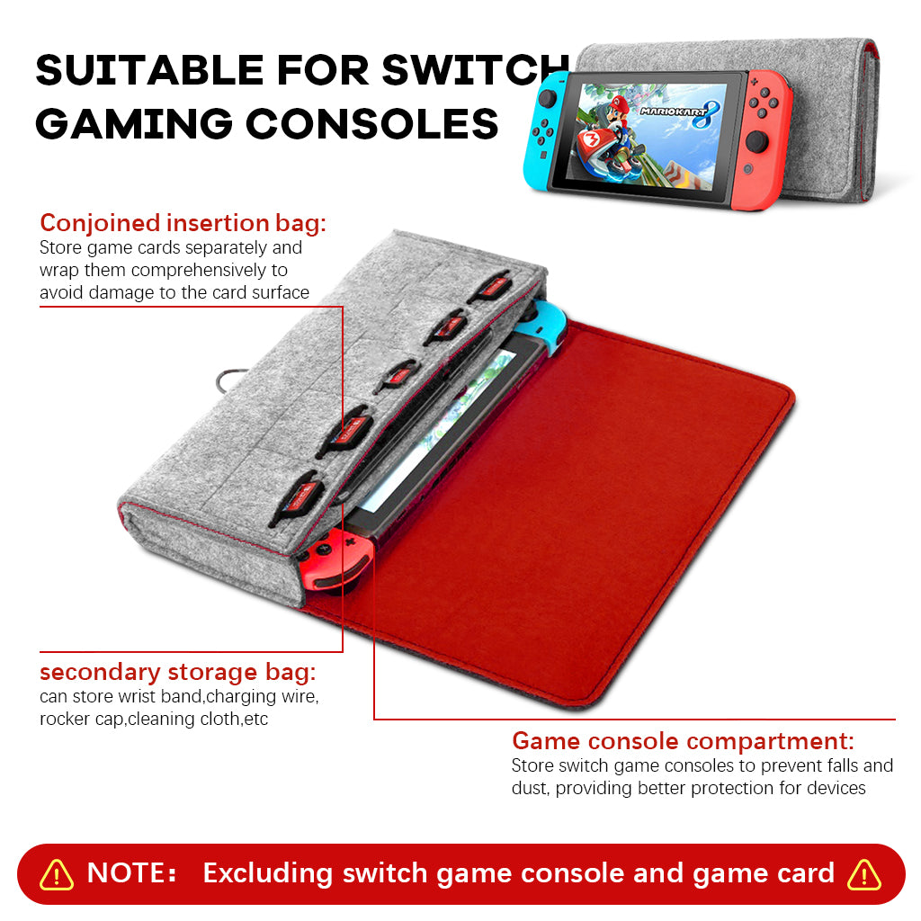 ZORBES® Compatible with Switch Felt Storage Bag with 5 Game Card Slots Carry Bag for Switch Game Console Anti-scratch Protective Travel Accessory Bag for Switch, Grey, 22.5x12x3.5cm