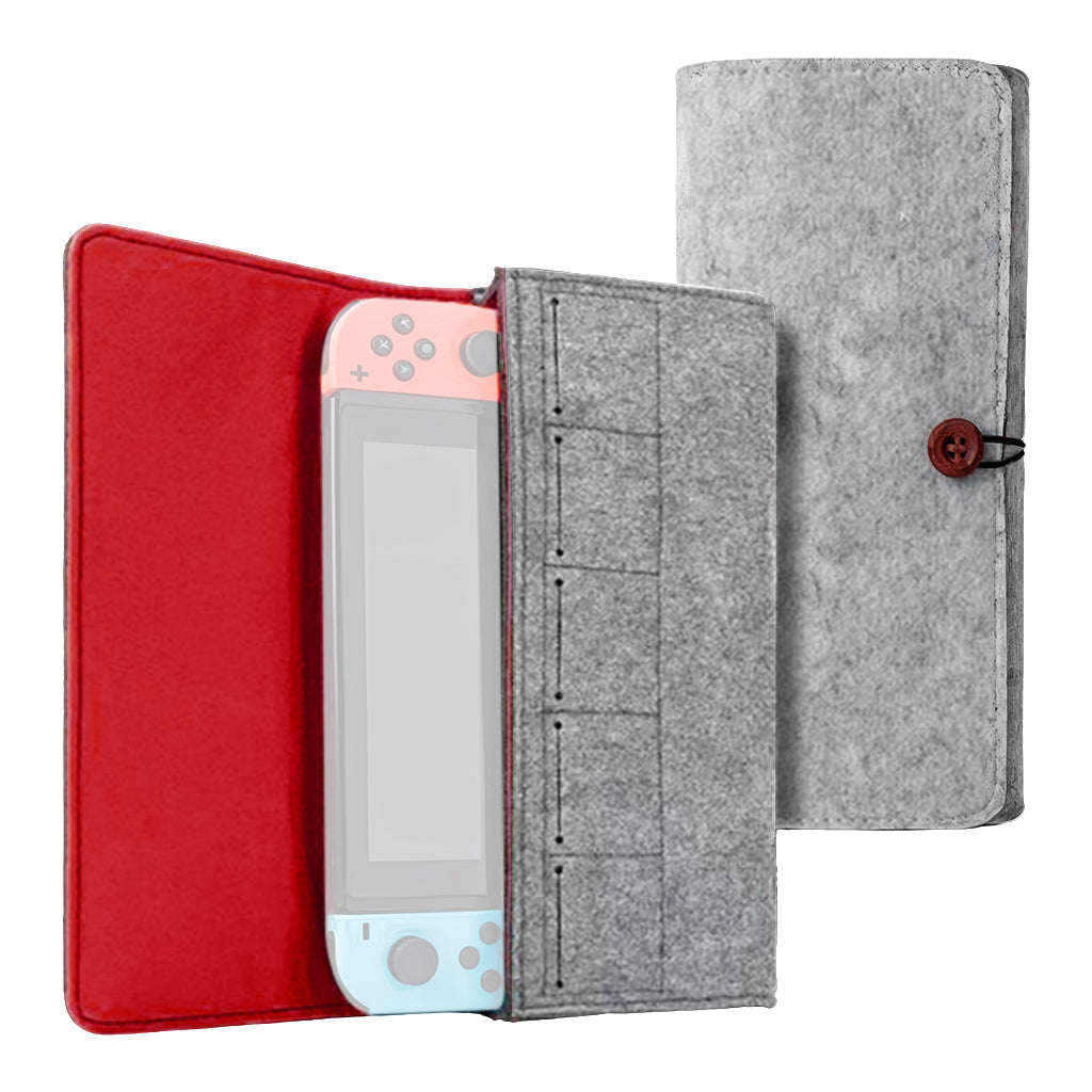 ZORBES® Compatible with Switch Felt Storage Bag with 5 Game Card Slots Carry Bag for Switch Game Console Anti-scratch Protective Travel Accessory Bag for Switch, Grey, 22.5x12x3.5cm