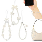 ZORBES® 3Pcs Chic Pearl Beaded Phone Charm Lanyard Flower Charm Bow Phone Loop String Phone Strap Phone Grip Lanyard Cute Girls Phone Charm Fashion Beaded Phone Chain Gifts for Girls.