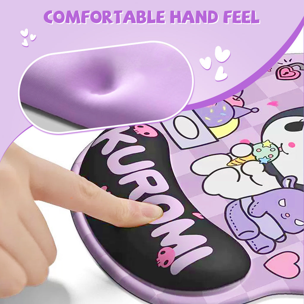 ZORBES® Mouse Pad, Ergonomic Mouse Pad with Comfortable Gel Wrist Rest Support and Lycra Cloth, Cute Cartoon Kuromi Print Office Non-Slip PU Base for Easy Typing Pain Relief, Durable&Washable, 22x24cm