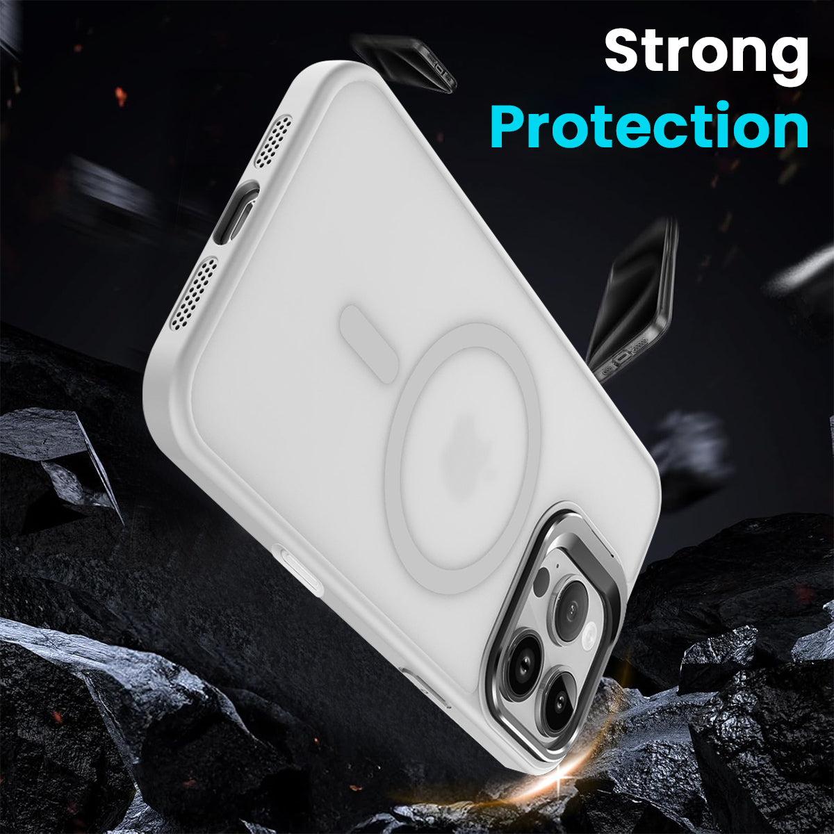 ZORBES® Phone Case for Phone 16 Pro Max Sleek White TPU Matte Phone Case with Lanyard 2 in 1 Magnetic Lens Protector Frame Design, Magnetic Phone Case for Mag safe Support Wireless Charging