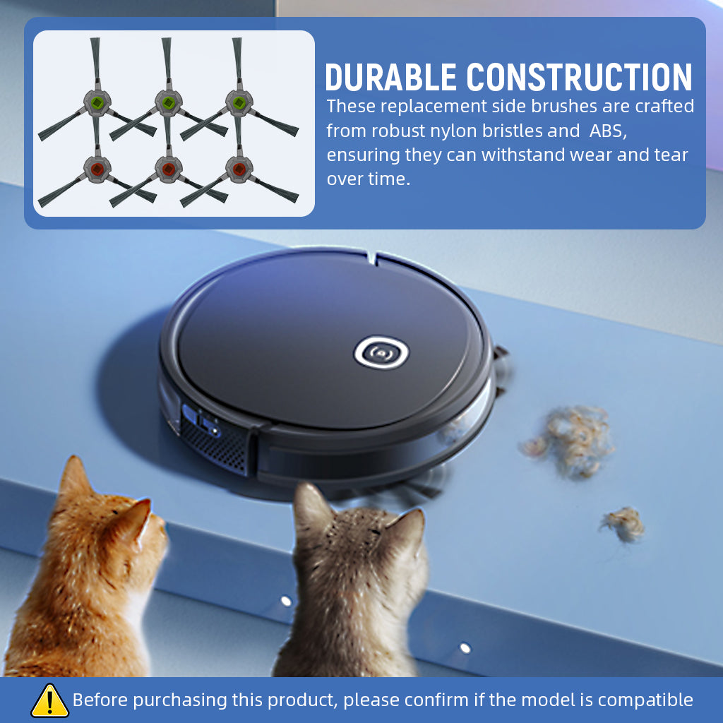 Verilux® 6pcs Replacement Side Brushes for Ecovacs Robot Vacuum U2 Pro Robust Nylon Bristle Side Brushes Spare Side Brushes