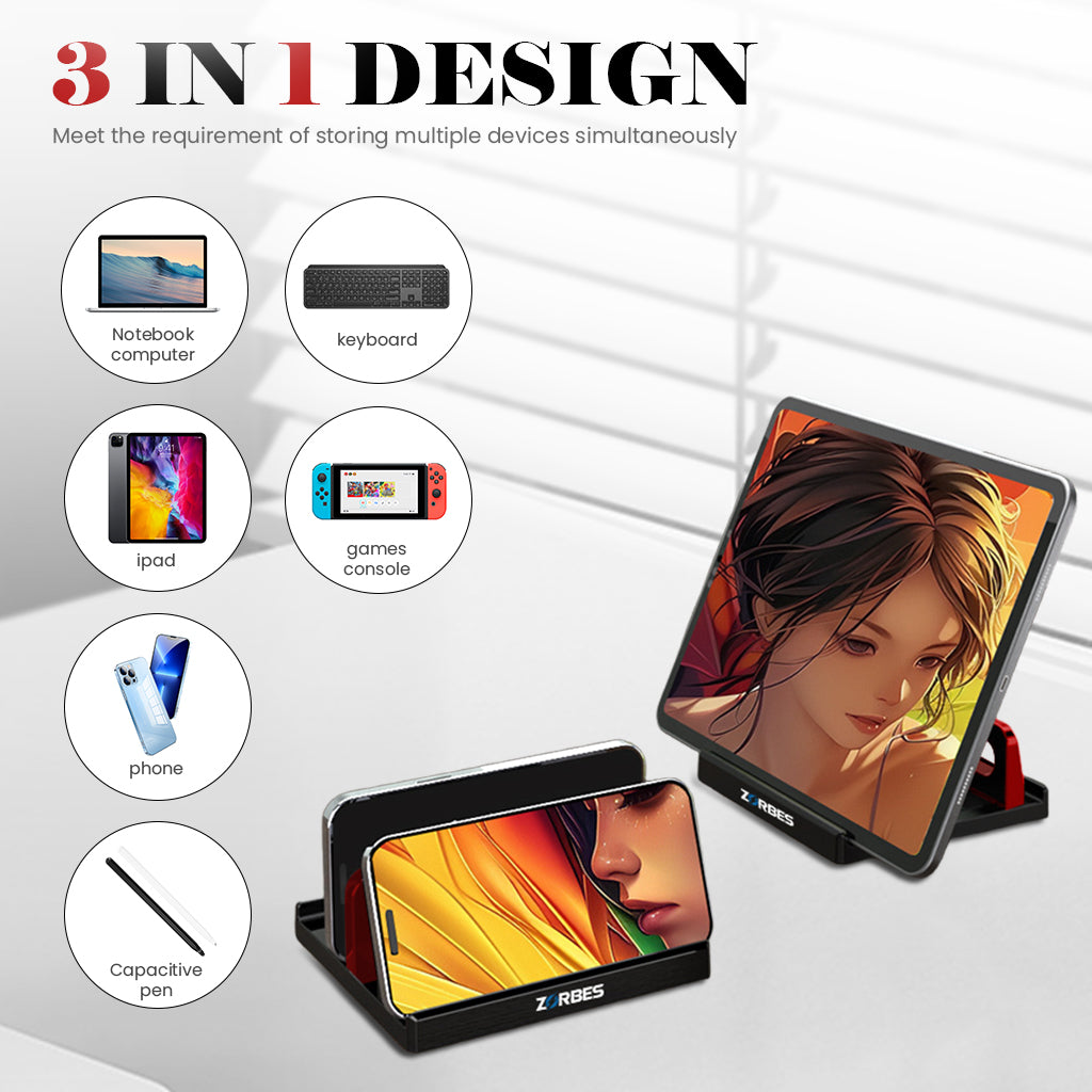 ZORBES® Desk Laptop Stand 3-16'' Mobile Device Organizer Rack Adjustable Spacing Phone/Tablet/Laptop StandAnti Slip Base Design Rugged ABS Desk Mobile Device Organzier for Home, Kitchen, Office