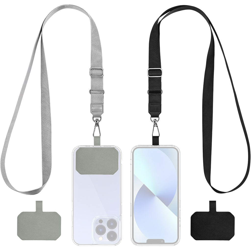 ZORBES® 2Pcs Phone Sling Straps with Insert Sheets Adjustable Phone Sling Straps Nylon Sling Straps for Phone Metal Quick Release Buckle Design Travel Carry-on Phone Sling Straps, Black & Grey