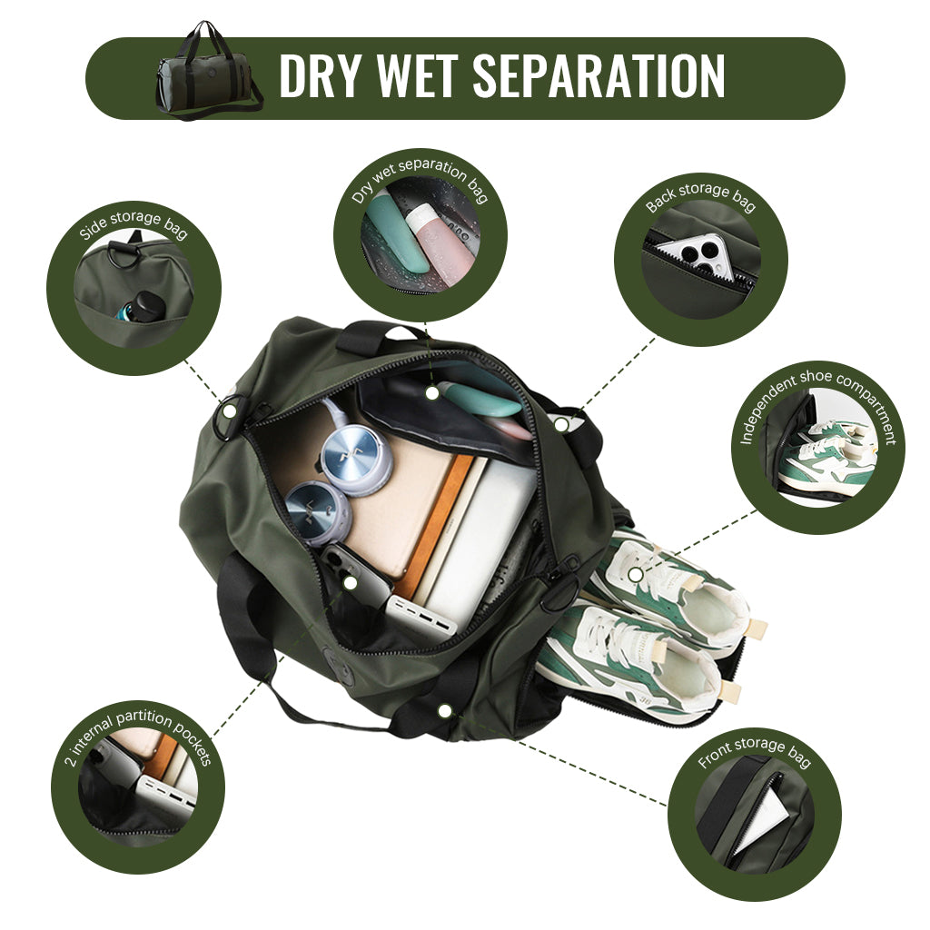 ZORBES® Bolsa de gimnasio para hombres y mujeres con compartimento para zapatos y artículos húmedos - Bolsa de lona para viajes, deportes, fitness y entrenamiento