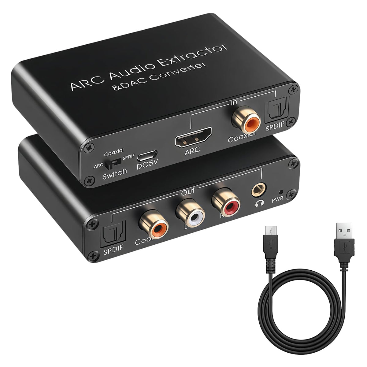 ZORBES HDMI ARC Audio Extractor 192kHz DAC, RCA 3.5mm Optical Coaxial Output – USB Powered for TV
