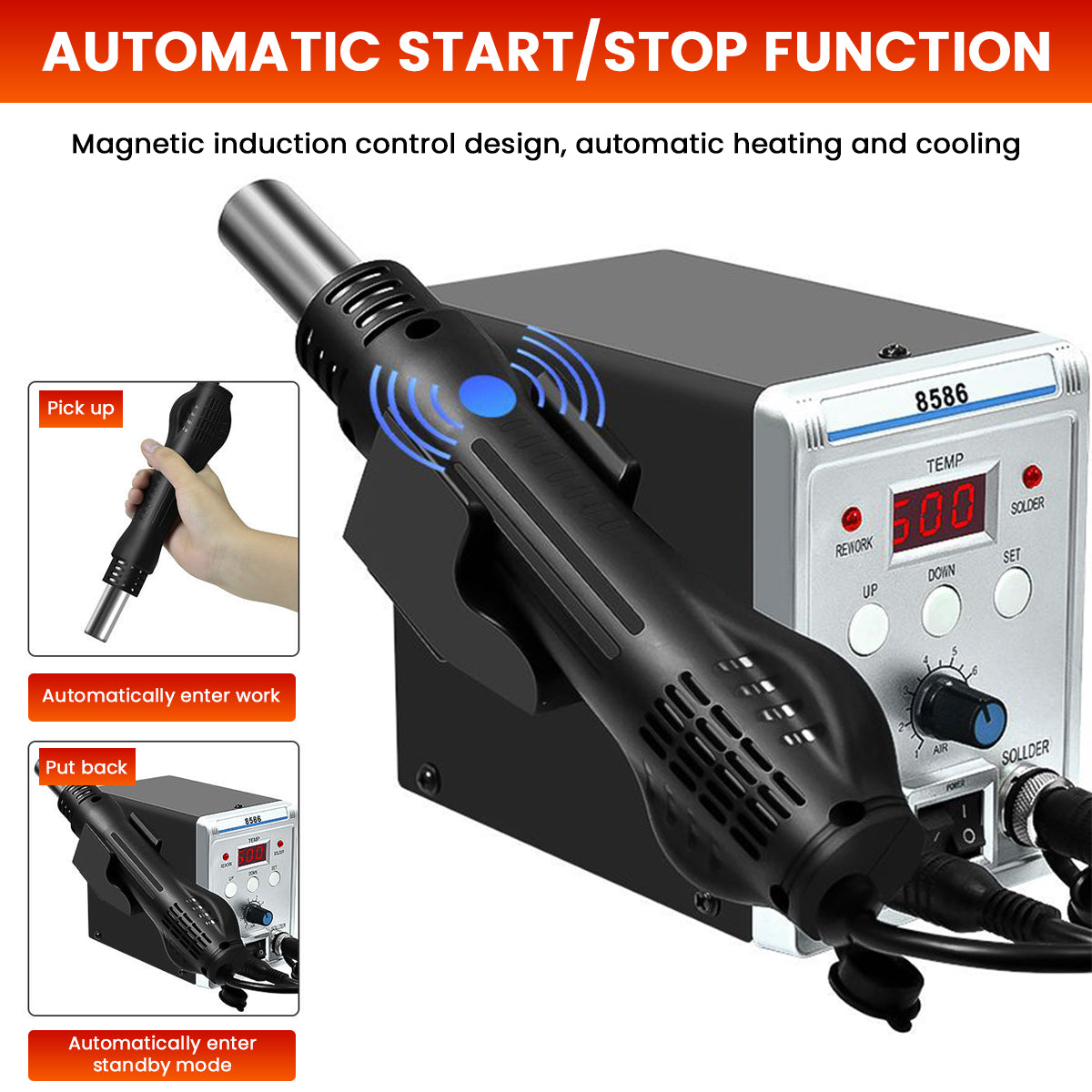 ZORBES® 2 in 1 Hot Wind Gun Solder Iron SMD Rework Soldering StationKit 700W/220V Tabletop Hot Wind Gun Tin Solder Iron Working Station Adjustable Soldering Station with LCD Digital Display