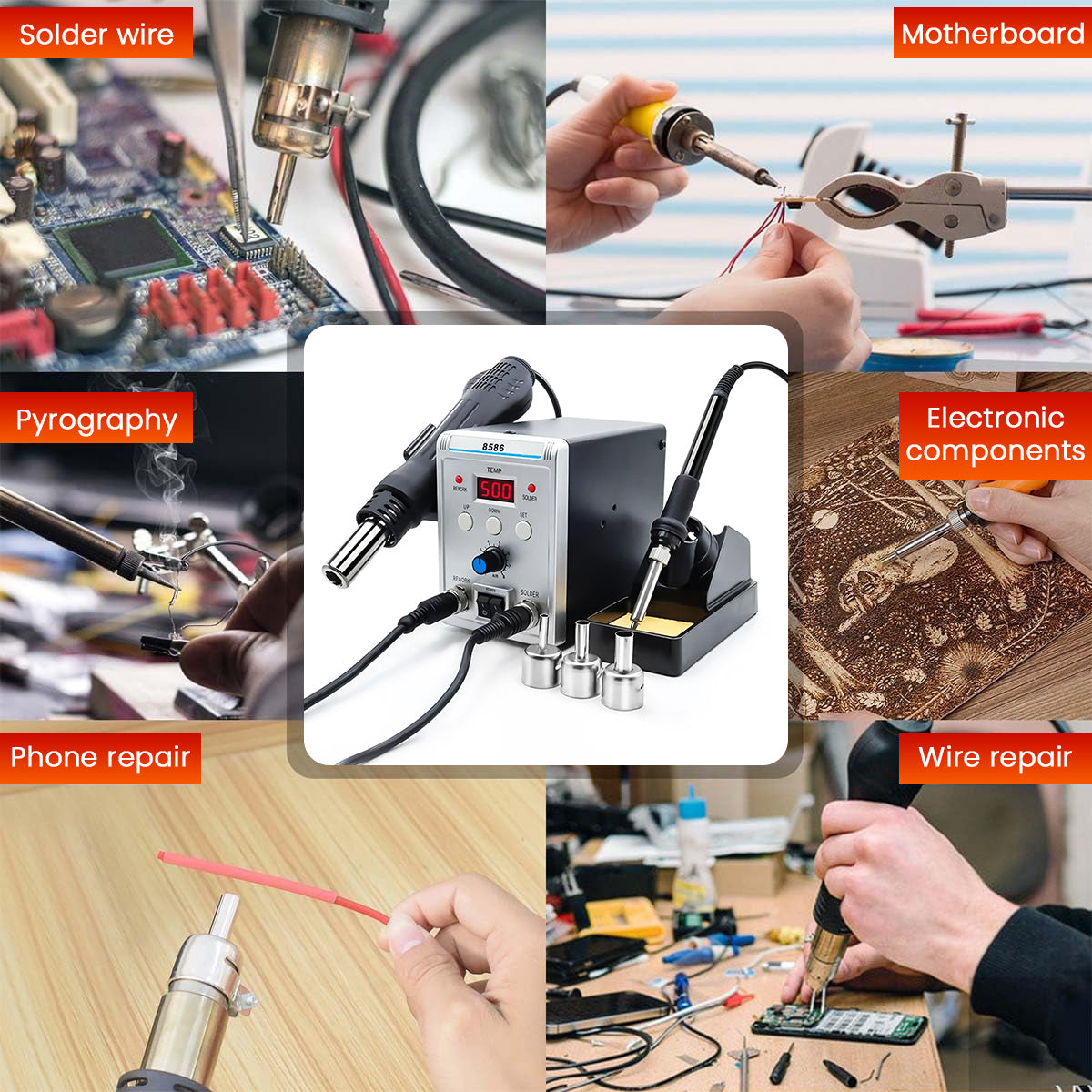 ZORBES® 2 in 1 Hot Wind Gun Solder Iron SMD Rework Soldering StationKit 700W/220V Tabletop Hot Wind Gun Tin Solder Iron Working Station Adjustable Soldering Station with LCD Digital Display