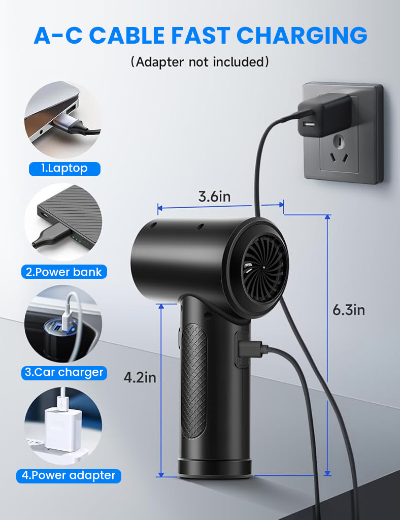 Verilux® Electric Air Duster 2 In 1 Air Blower Air Pump with 5 Nozzles, 3-speed Air Duster with LED Light USB Cordless Handheld Compressed Air Blower for Car Dusting, Keyboard Maintenance