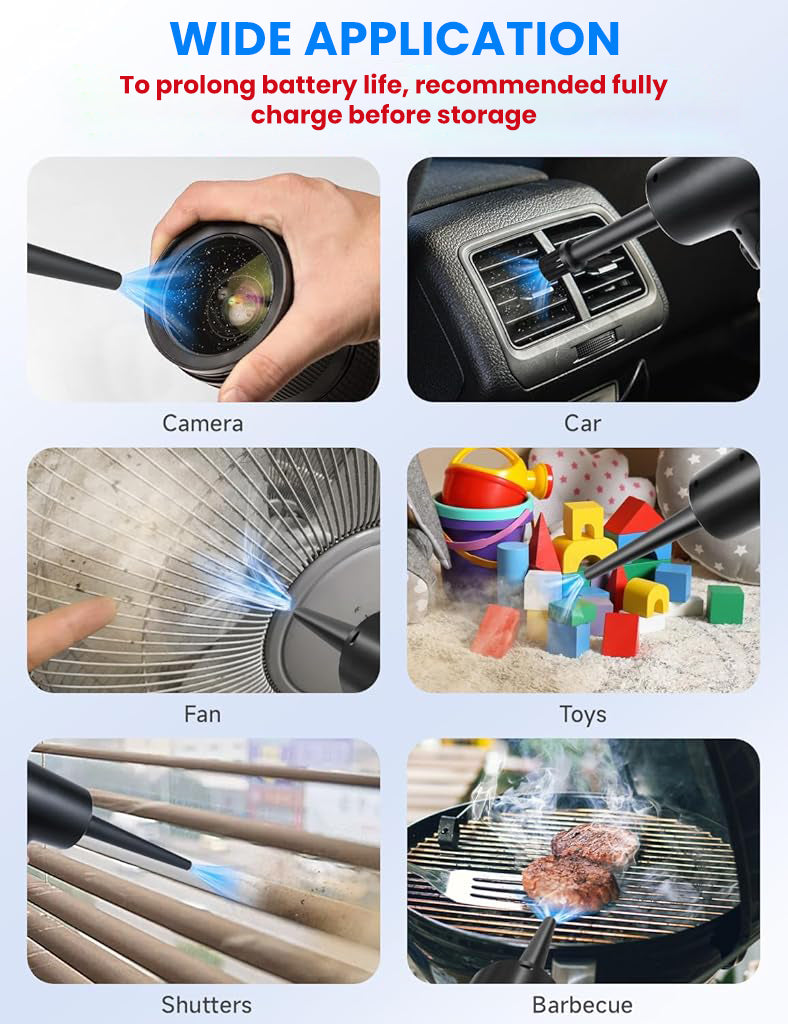 Verilux® Electric Air Duster 2 In 1 Air Blower Air Pump with 5 Nozzles, 3-speed Air Duster with LED Light USB Cordless Handheld Compressed Air Blower for Car Dusting, Keyboard Maintenance