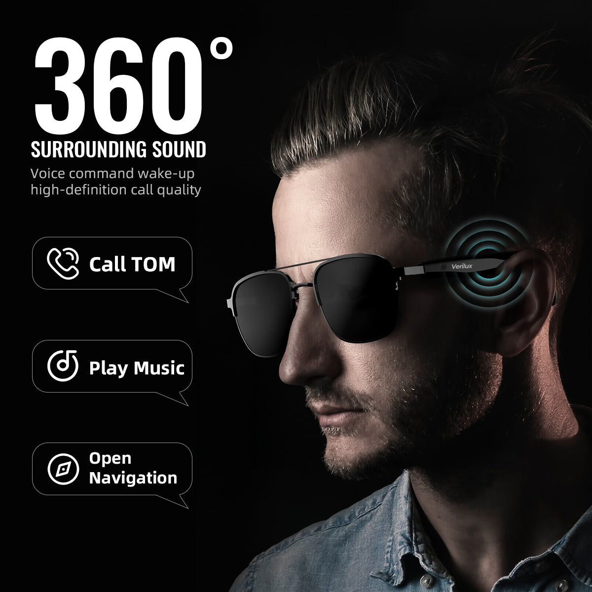 Verilux® Smart Glasses,Polarized Sunglasses with Bluetooth Speaker