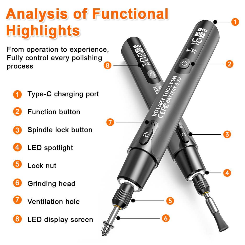 erilux® Mini Cordless Rotary Tool for Engraving, Mini 3.7V Rechargeable Lithium-Ion Rotary Set with 6-Speed Adjustment 5000-16000 RPM and 34 Accessories for Craft, Jewelry, Wood, and DIY Detail Work