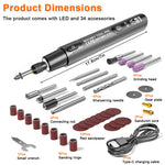 erilux® Mini Cordless Rotary Tool for Engraving, Mini 3.7V Rechargeable Lithium-Ion Rotary Set with 6-Speed Adjustment 5000-16000 RPM and 34 Accessories for Craft, Jewelry, Wood, and DIY Detail Work
