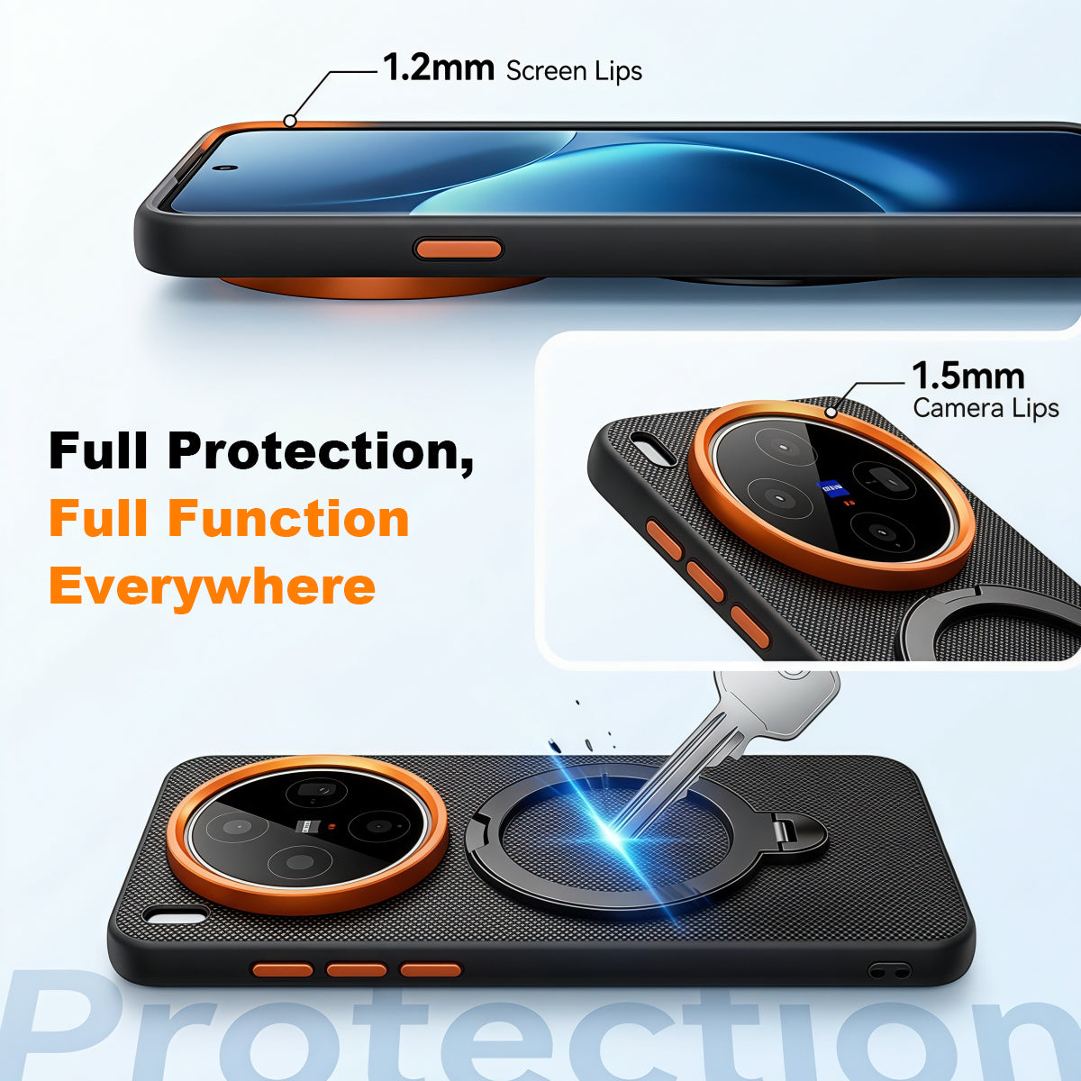 ZORBES® Compatible with Vivo X300 Pro, Textured Anti-Slip TPU Phone Case with Metal Raised Camera Lens Protector & Foldable Metal Ring Grip Stand, Shockproof Cover with Built-in Desk Support